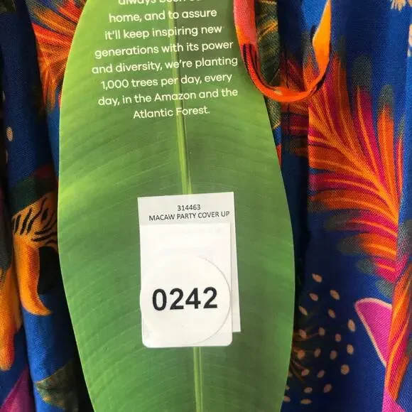 Farm Rio Cover Up Macaw Party Blue Beaded Ties Dress Multicolor Size L - Picture 10 of 11